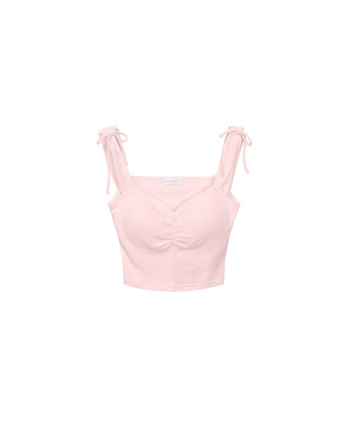 Ruched Sweetheart Neckline Double Strap Bow Tie Padded Tank Top