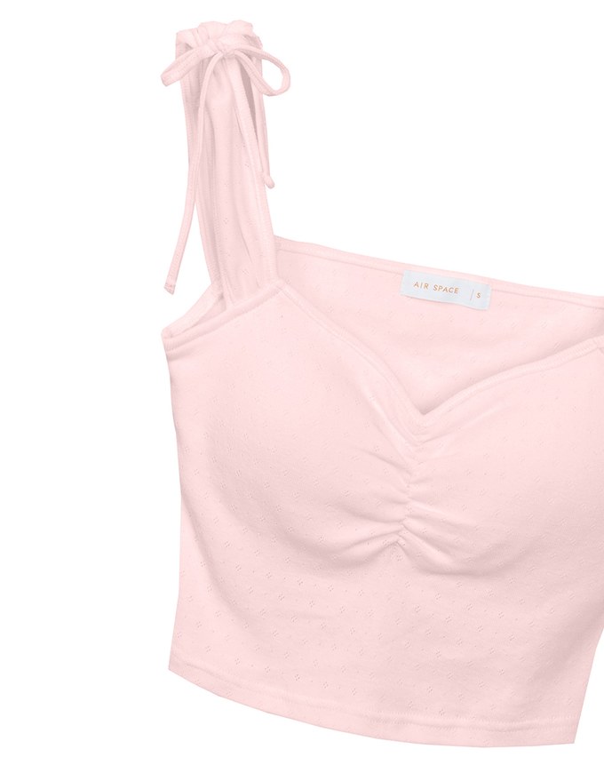 Ruched Sweetheart Neckline Double Strap Bow Tie Padded Tank Top