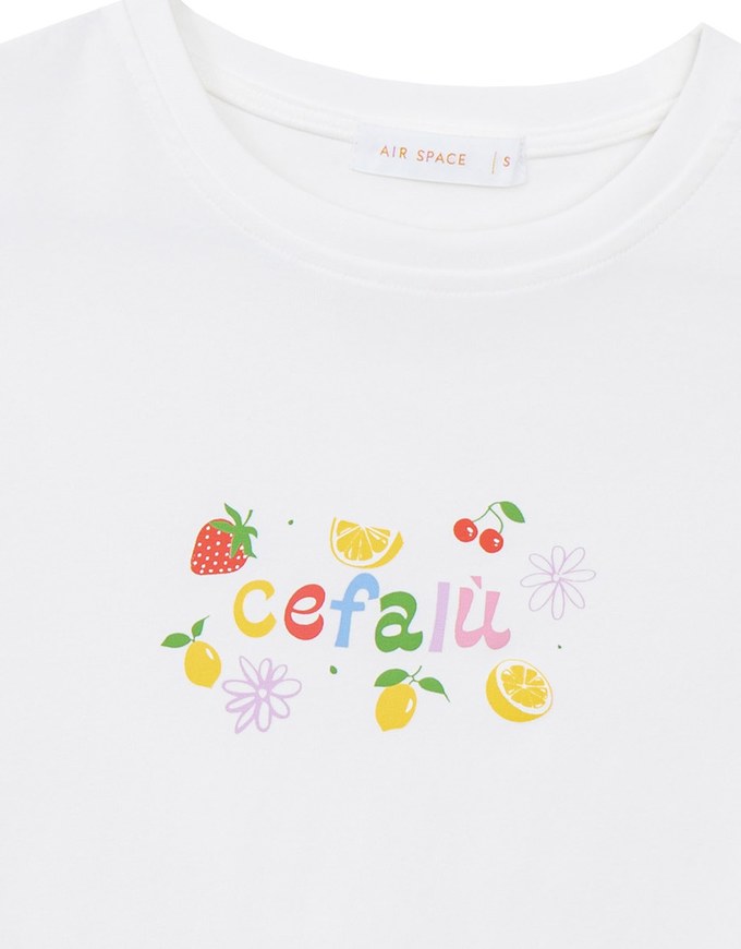 Fruit Print Cropped Top with Colorful Lettering