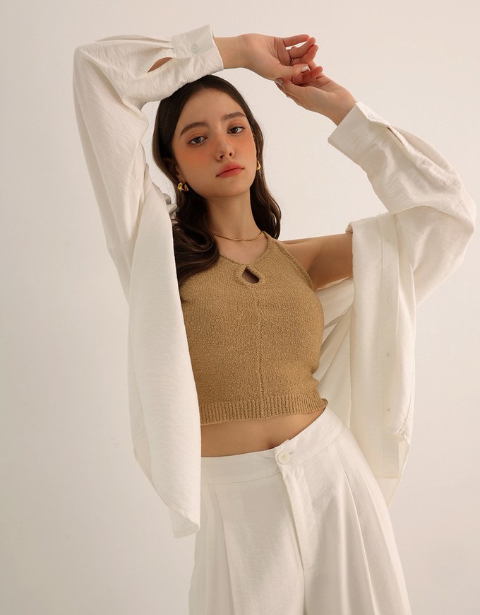 Cooling Fabric Lightweight Oversized Blouse with Pocket Detail