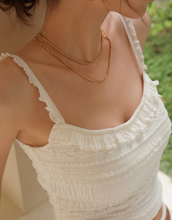 Smocked Cami Top with Lace Textured Ruffle Trim Straps