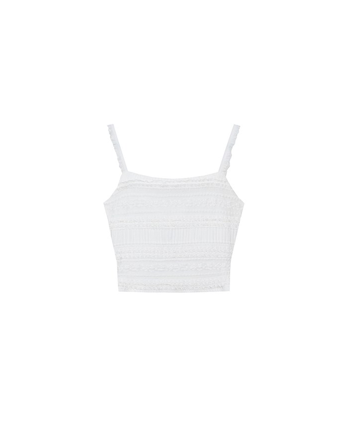 Smocked Cami Top with Lace Textured Ruffle Trim Straps