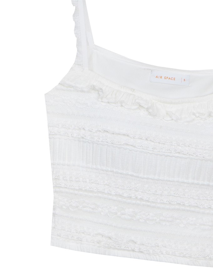 Smocked Cami Top with Lace Textured Ruffle Trim Straps