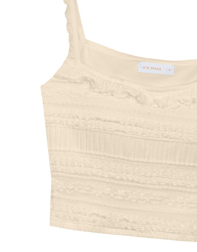 Smocked Cami Top with Lace Textured Ruffle Trim Straps