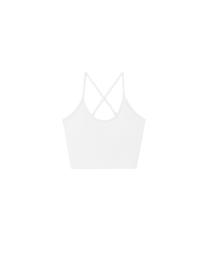 U Neck Sculpting Spaghetti Strap Cami Padded Top with Cross Strap Back Detail