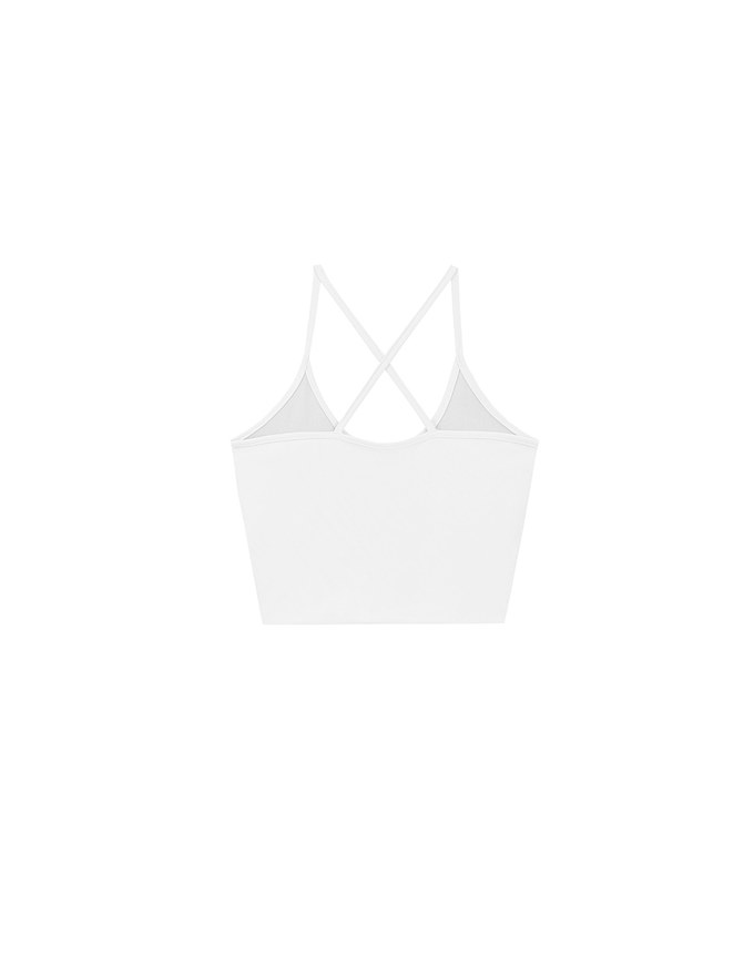 U Neck Sculpting Spaghetti Strap Cami Padded Top with Cross Strap Back Detail