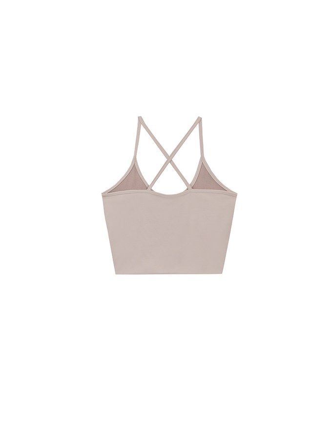 U Neck Sculpting Spaghetti Strap Cami Padded Top with Cross Strap Back Detail