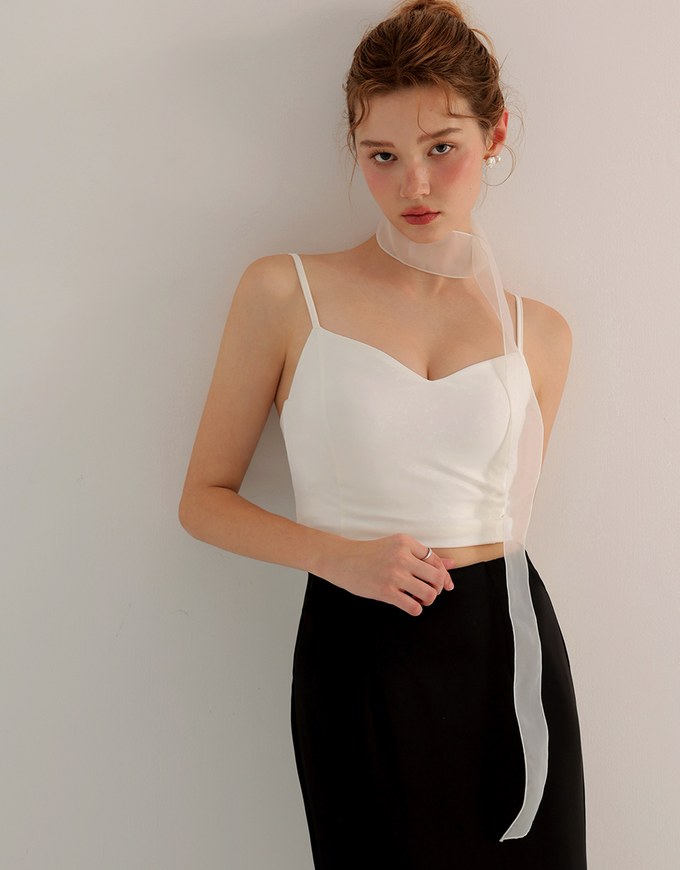 V Neck Sculpting Spaghetti Strap Cami Padded Top with Clean Back Design