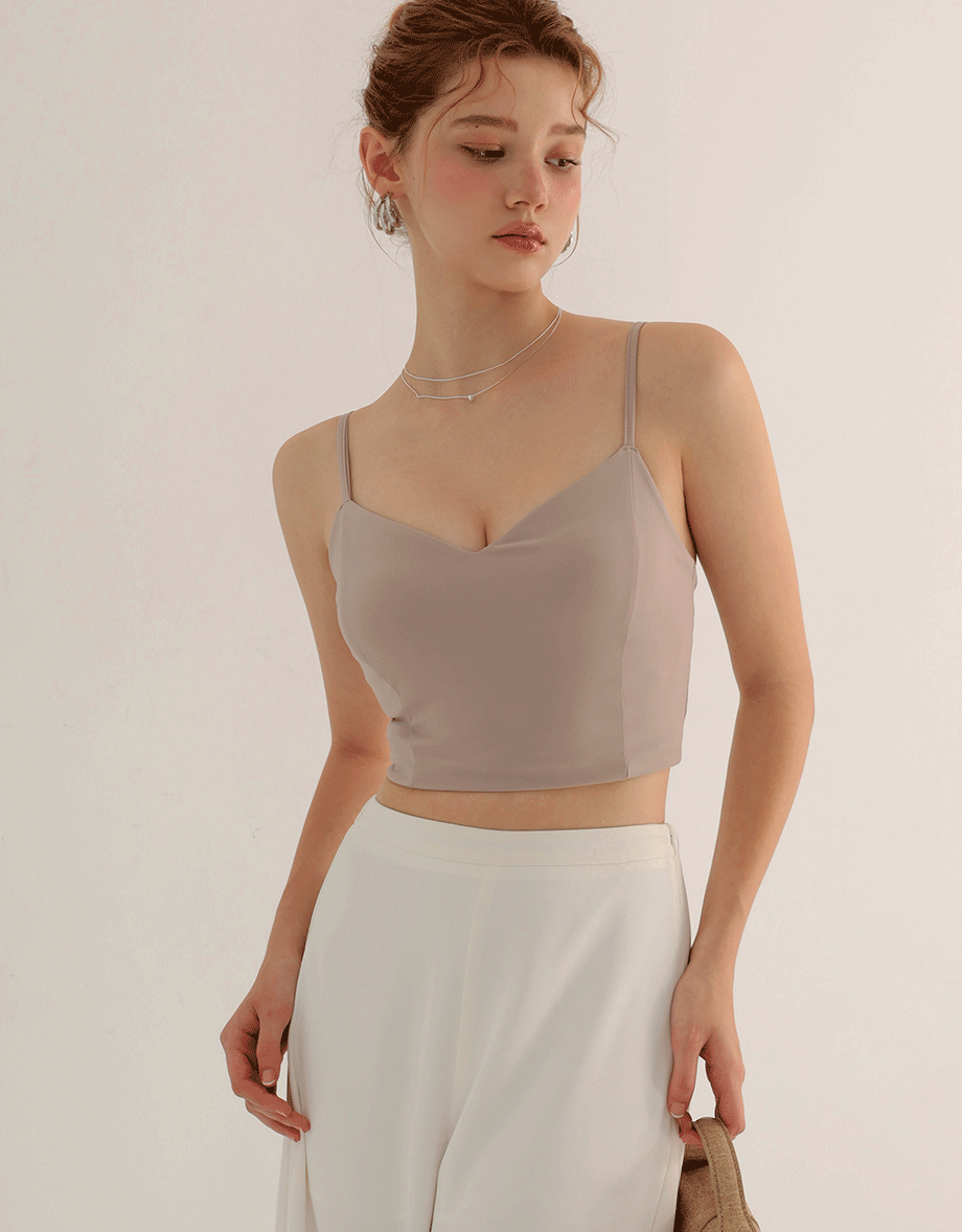 V Neck Sculpting Spaghetti Strap Cami Padded Top with Clean Back Design