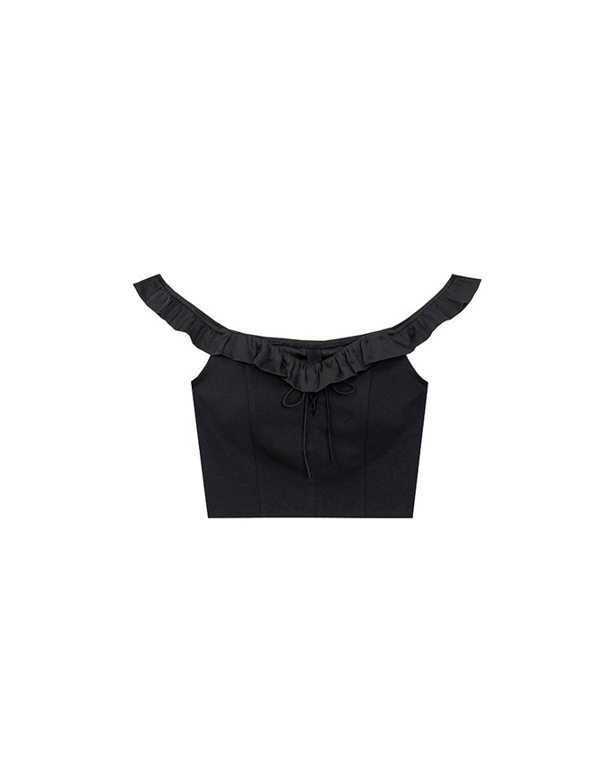 2 Way Off Shoulder Ruffle Tie Padded Cropped Top