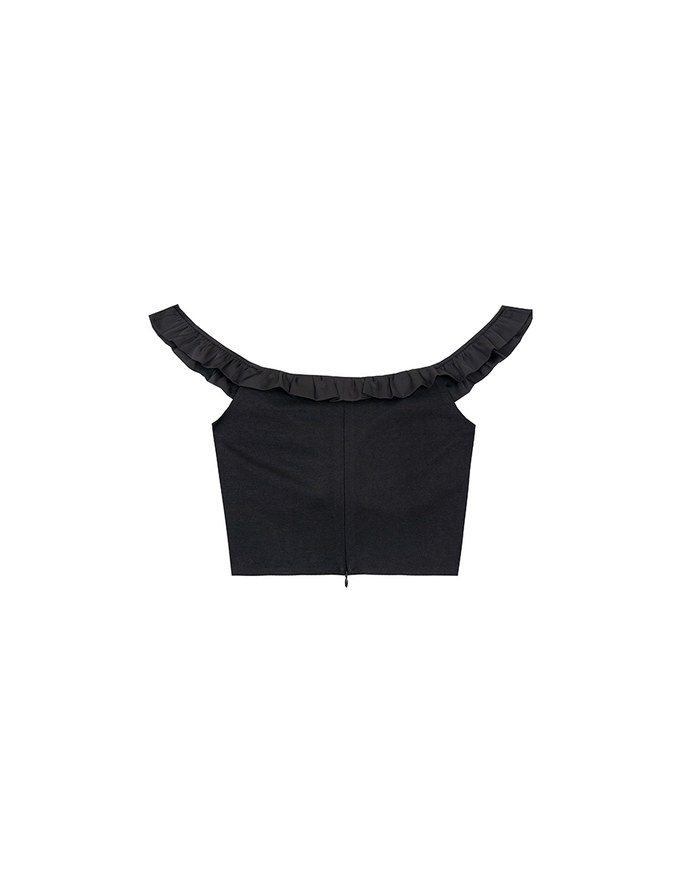 2 Way Off Shoulder Ruffle Tie Padded Cropped Top