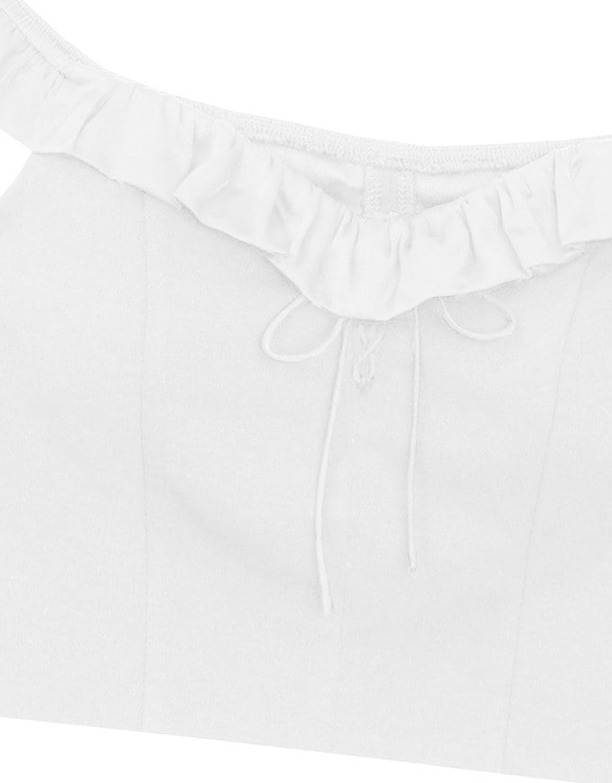 2 Way Off Shoulder Ruffle Tie Padded Cropped Top