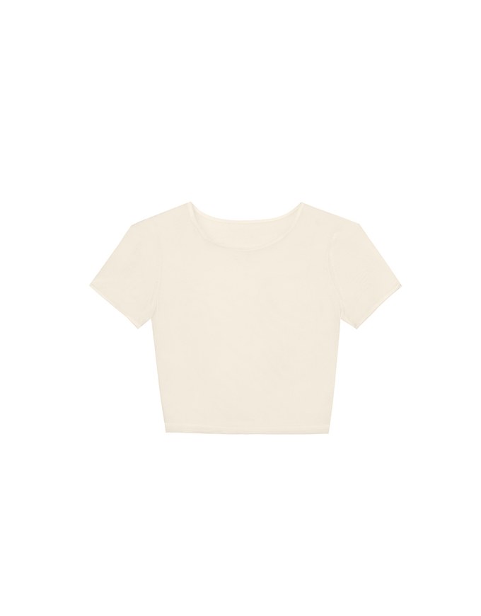 Crew Neck Sheer Mesh Short Sleeve Cropped Tee