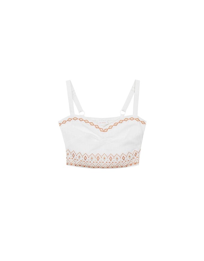 Ruched Sweetheart Boho Embroidered Padded Cami Top