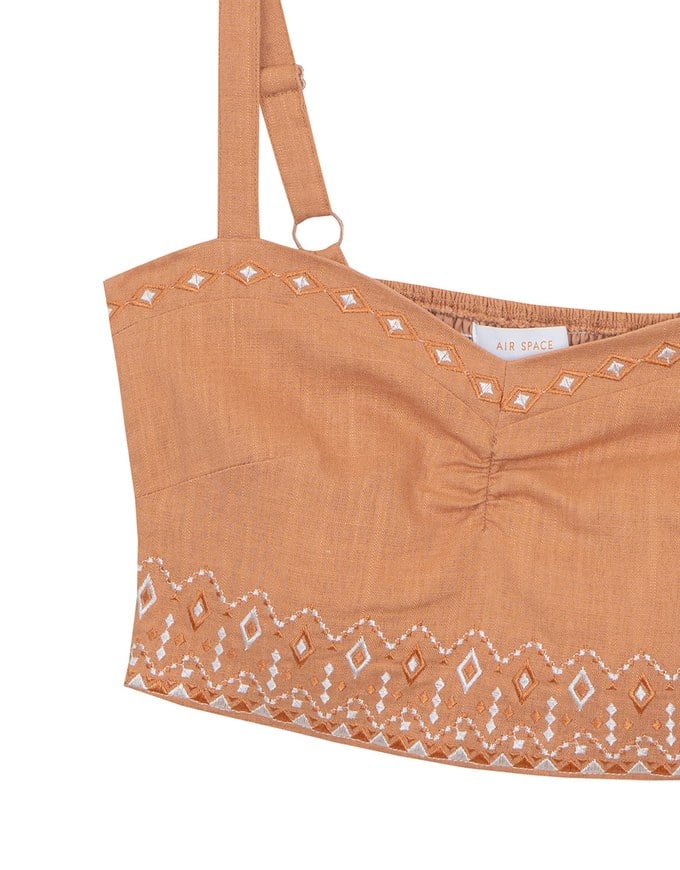 Ruched Sweetheart Boho Embroidered Padded Cami Top