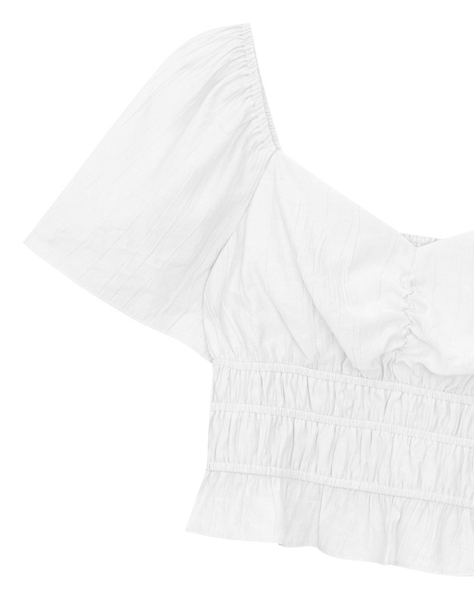 Elastic Shirred Waist Puff Sleeve Cropped Top