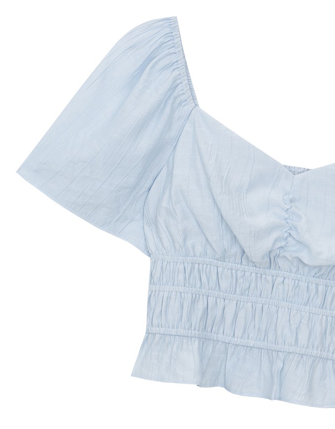 Elastic Shirred Waist Puff Sleeve Cropped Top