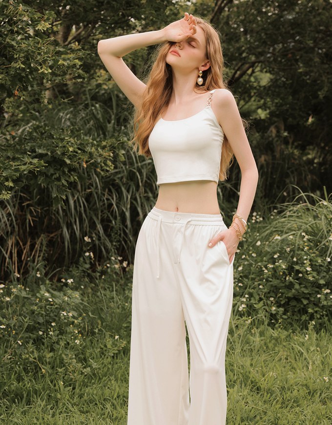 Cooling Fabric Cropped Cami Bra Top with Gold Chain Detail