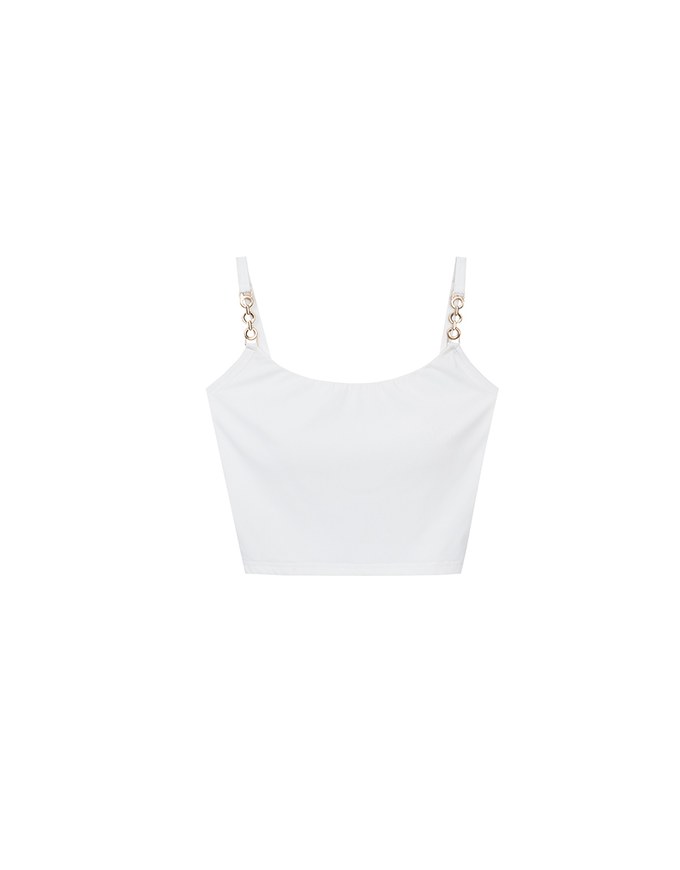 Cooling Fabric Cropped Cami Bra Top with Gold Chain Detail