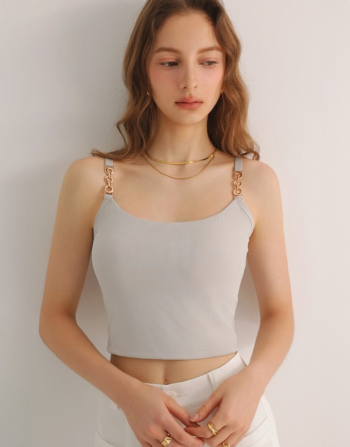 Cooling Fabric Cropped Cami Bra Top with Gold Chain Detail
