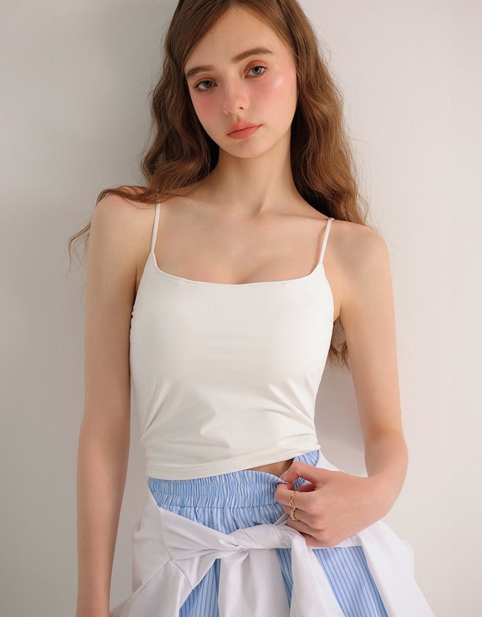 Basic Cooling Fabric Fitted Spaghetti Strap Camisole Bra Top