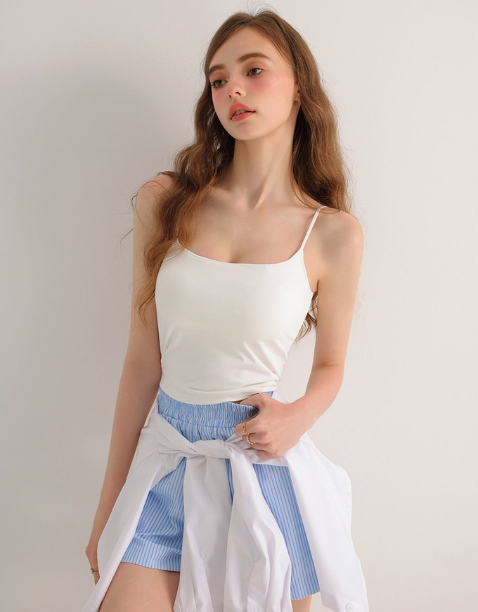 Basic Cooling Fabric Fitted Spaghetti Strap Camisole Bra Top