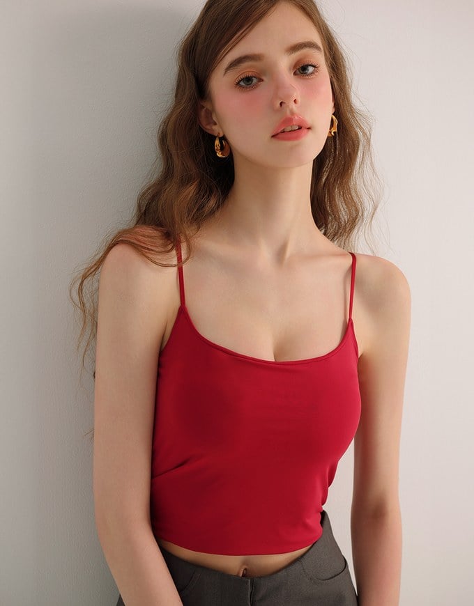 Basic Cooling Fabric Fitted Spaghetti Strap Camisole Bra Top