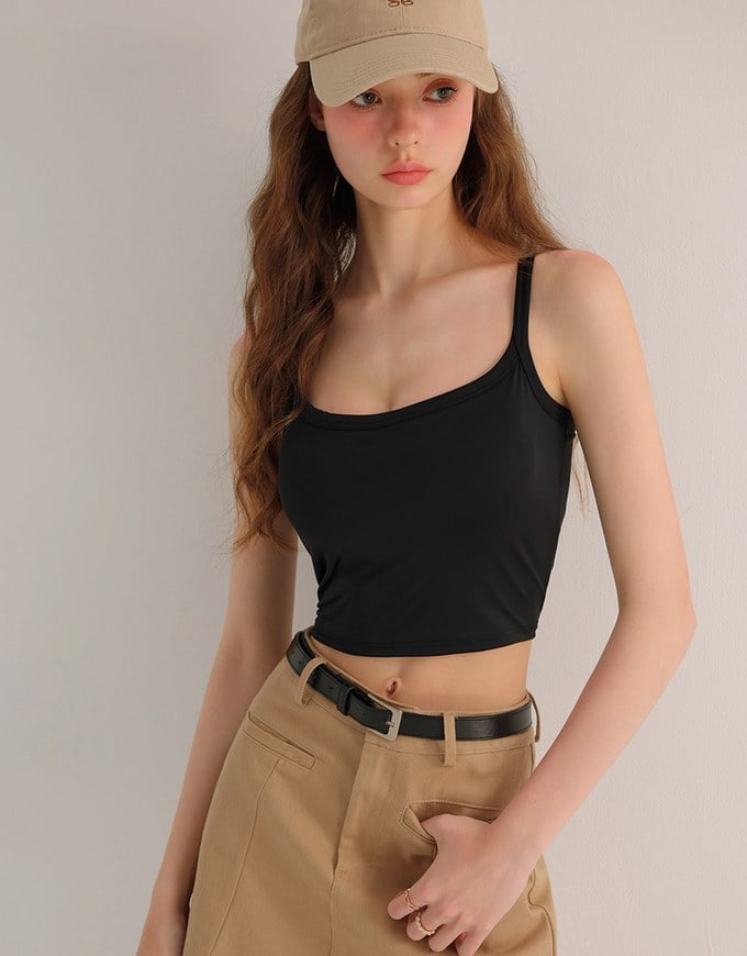 Basic Cooling Fabric Fitted Wide Strap Camisole Bra Top