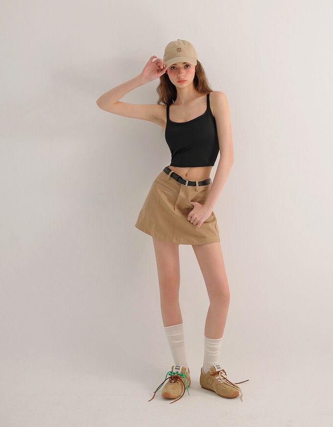 Basic Cooling Fabric Fitted Wide Strap Camisole Bra Top