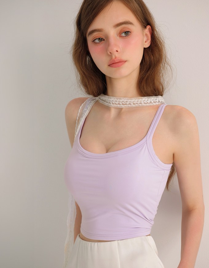 Basic Cooling Fabric Fitted Wide Strap Camisole Bra Top