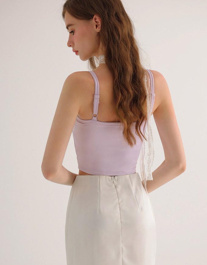 Basic Cooling Fabric Fitted Wide Strap Camisole Bra Top