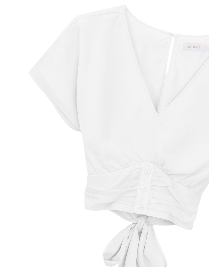 V Neck Ruched Waist Wrap Back Short Sleeve Top
