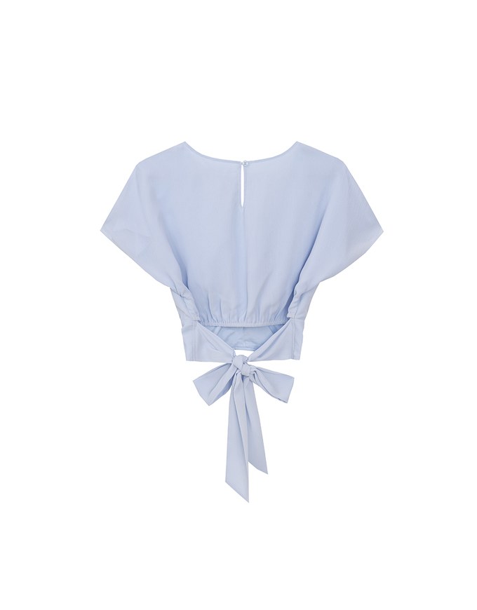 V Neck Ruched Waist Wrap Back Short Sleeve Top