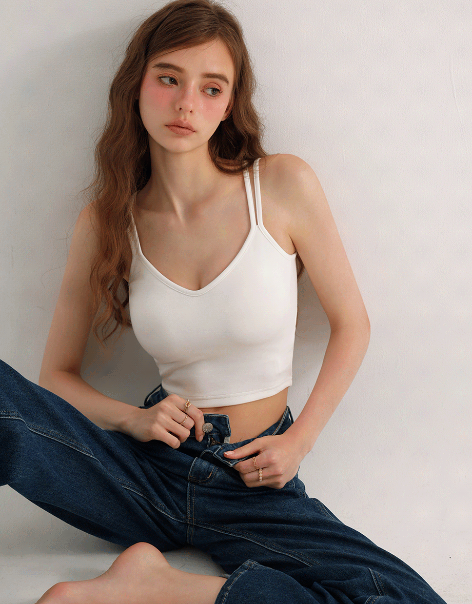 【AiR 2.0】Double Spaghetti Strap V Neck Open Back Bra Top