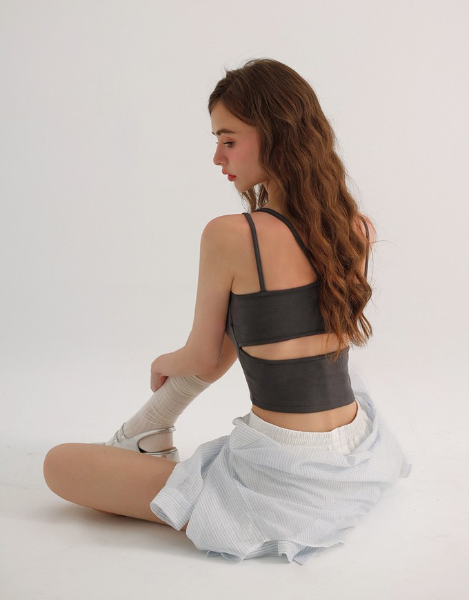 【AiR 2.0】Double Spaghetti Strap V Neck Open Back Bra Top