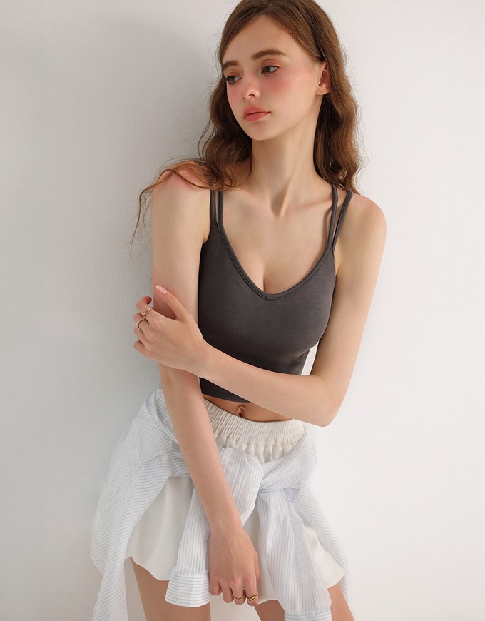 【AiR 2.0】Double Spaghetti Strap V Neck Open Back Bra Top