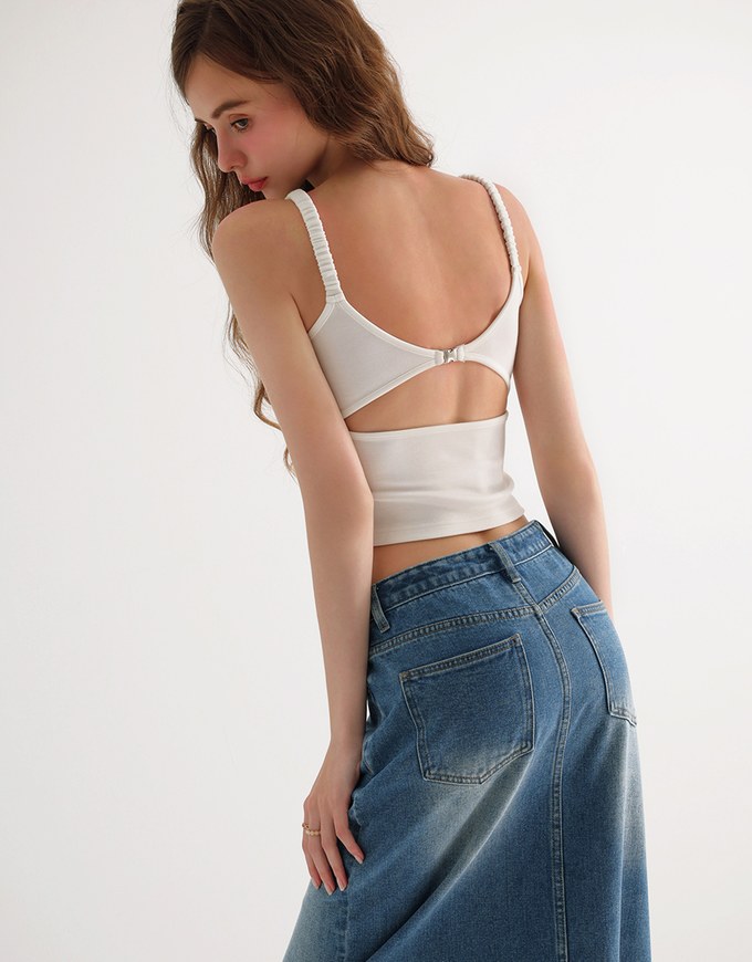 【AiR 2.0】Open Back Ribbed Bra Top with Wide Ruched Straps