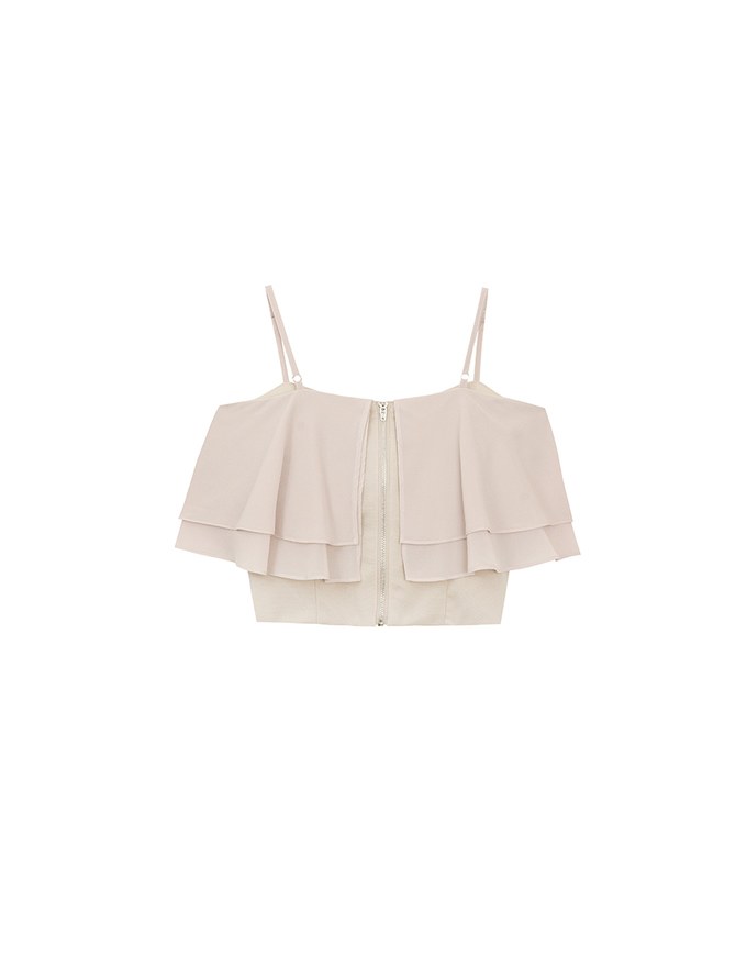 Double Ruffled Layered Chiffon Padded Camisole Top with Adjustable Straps