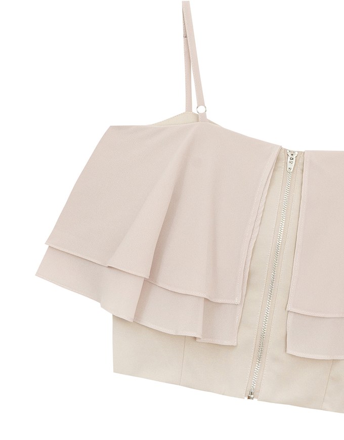 Double Ruffled Layered Chiffon Padded Camisole Top with Adjustable Straps