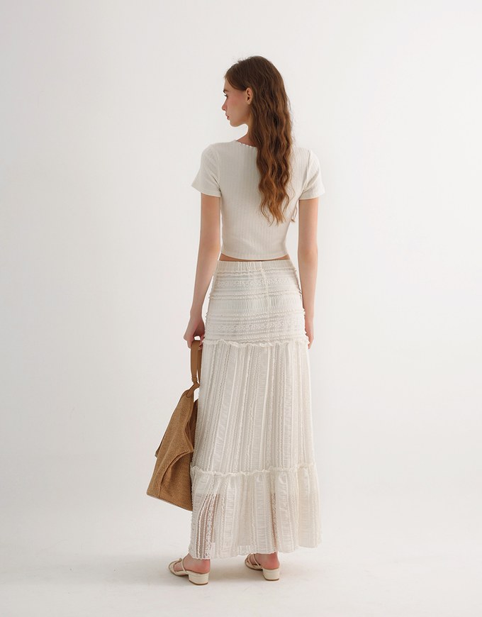 Lettuce Hem Textured Knit Cropped Top with Pearl Button Detail