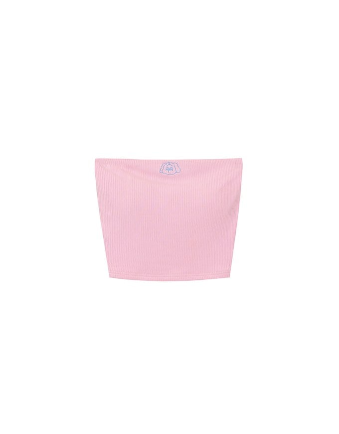 【Lyra & Toby】Embroidery Graphic Ribbed Padded Tube Top