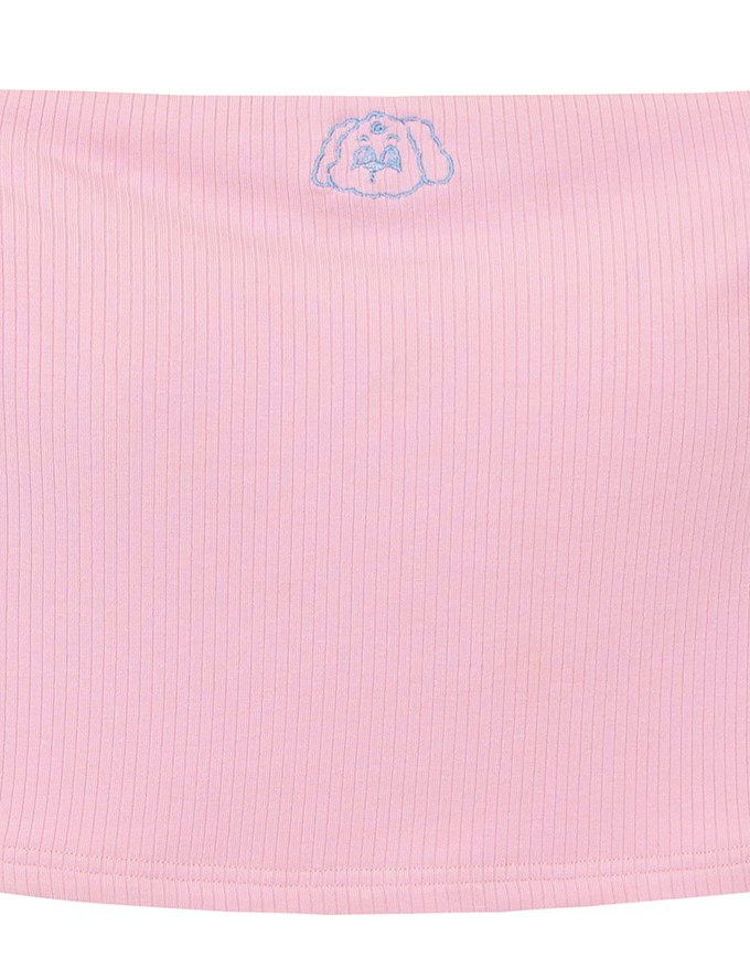 【Lyra & Toby】Embroidery Graphic Ribbed Padded Tube Top