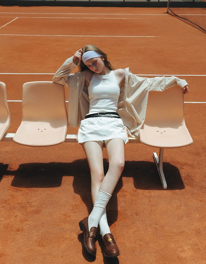 【Lyra & Toby】Embroidery Graphic Ribbed Halter Padded Tank Top