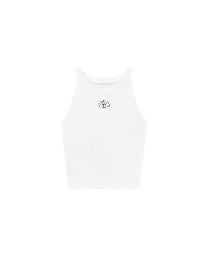 【Lyra & Toby】Embroidery Graphic Ribbed Halter Padded Tank Top