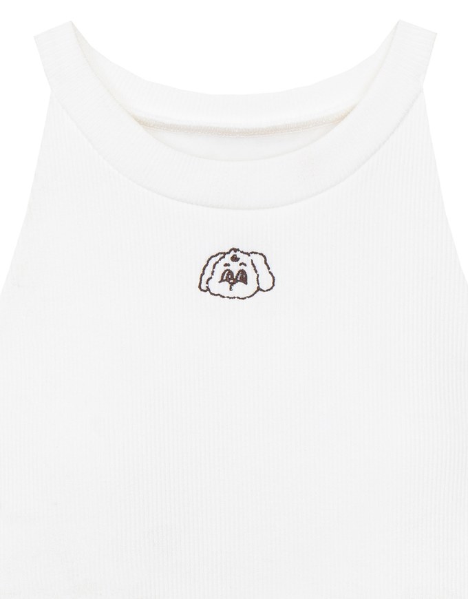 【Lyra & Toby】Embroidery Graphic Ribbed Halter Padded Tank Top