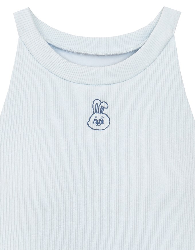 【Lyra & Toby】Embroidery Graphic Ribbed Halter Padded Tank Top