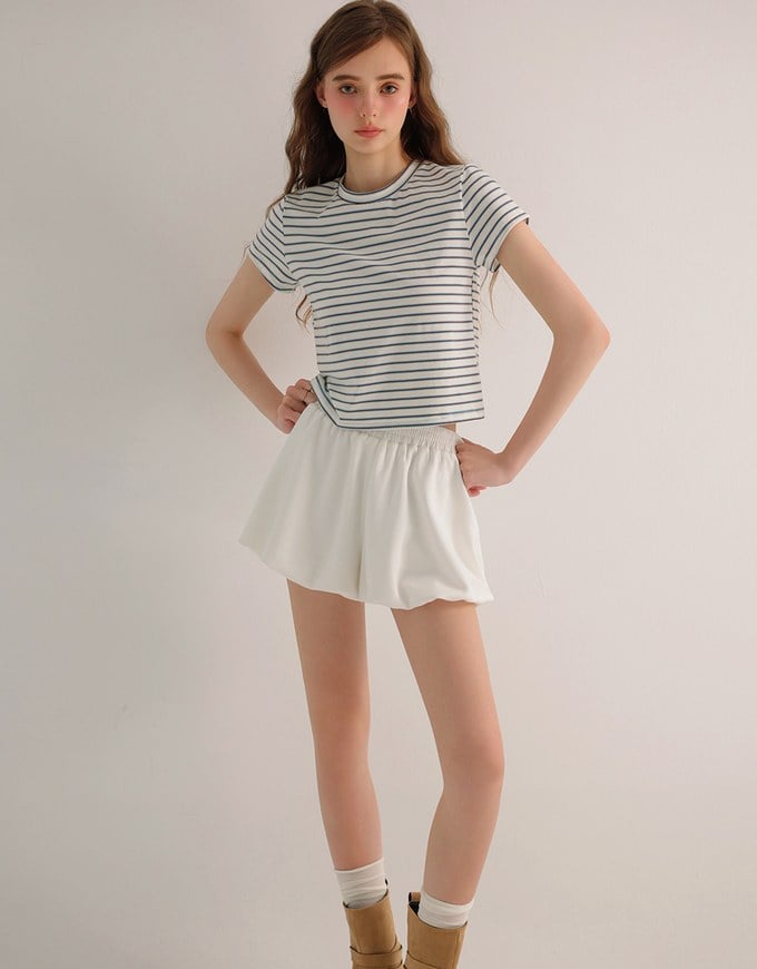 Retro Fit Striped Crew Neck Stretchy Cropped Tee