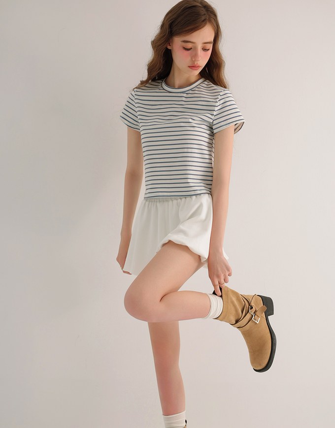 Retro Fit Striped Crew Neck Stretchy Cropped Tee