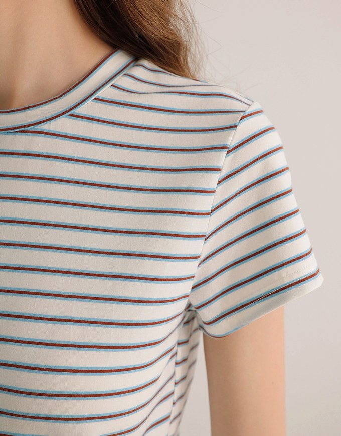 Retro Fit Striped Crew Neck Stretchy Cropped Tee