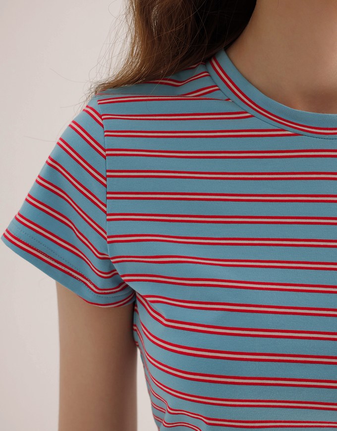 Retro Fit Striped Crew Neck Stretchy Cropped Tee